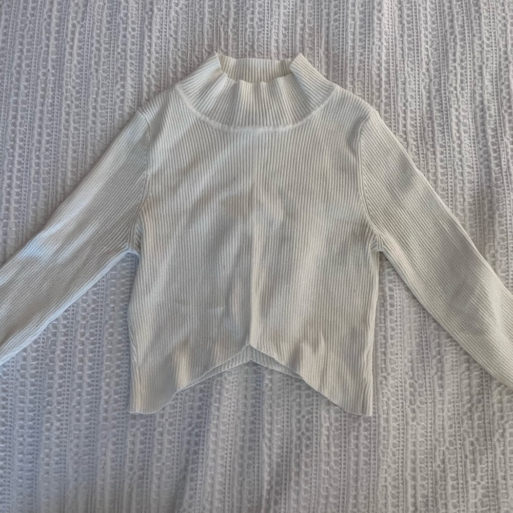 Princess Polly white ribbed mock neck cropped sweater